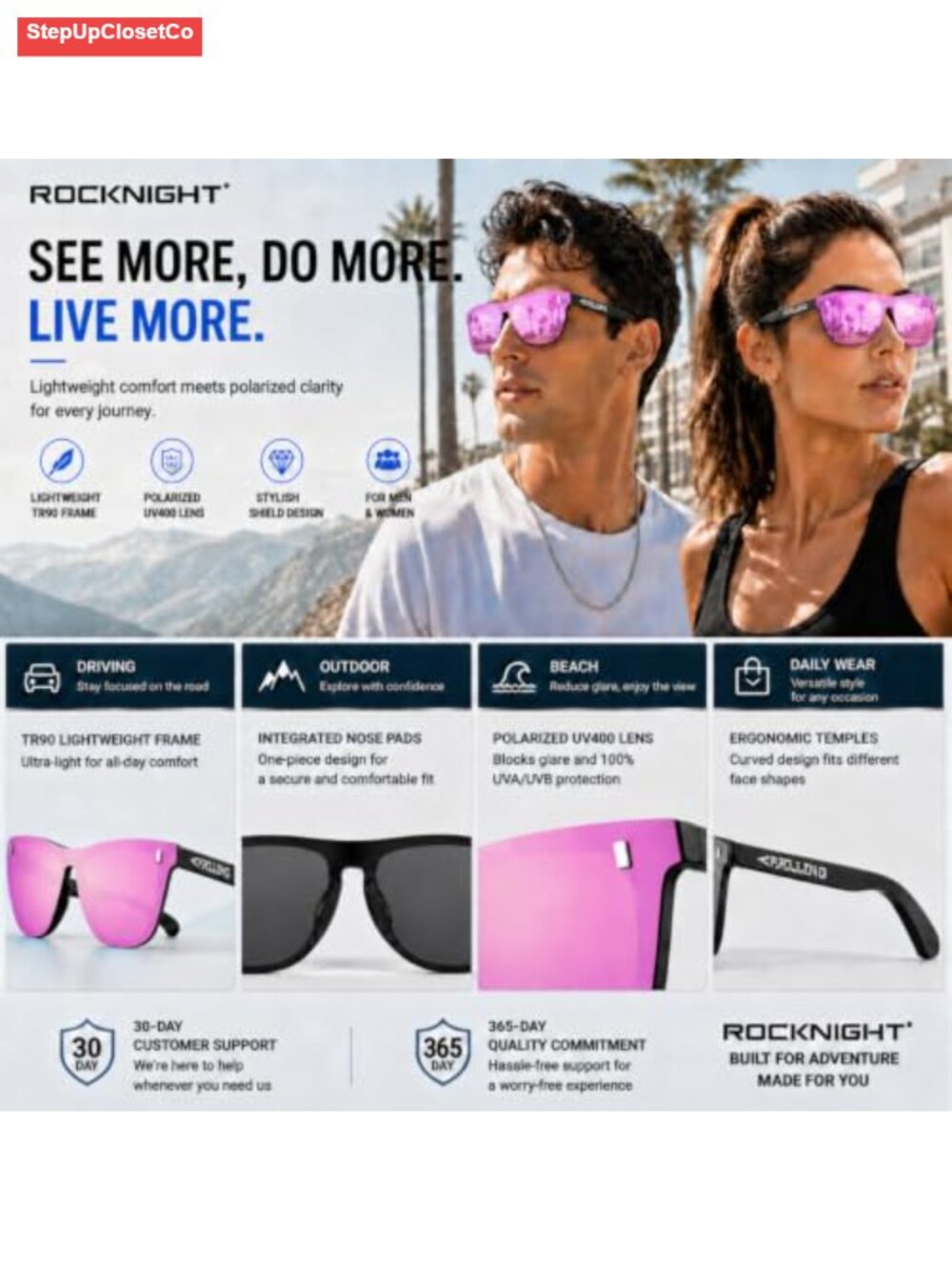 Polarized UV400 Sunglasses Cat Eye TR90 Lightweight Driving Shades - Picture 3 of 5